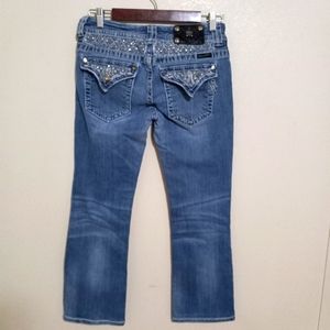 Miss Me 29x26 Boot Cut Medium Wash Crystal Mesh Jeans JP-5002-36 Short